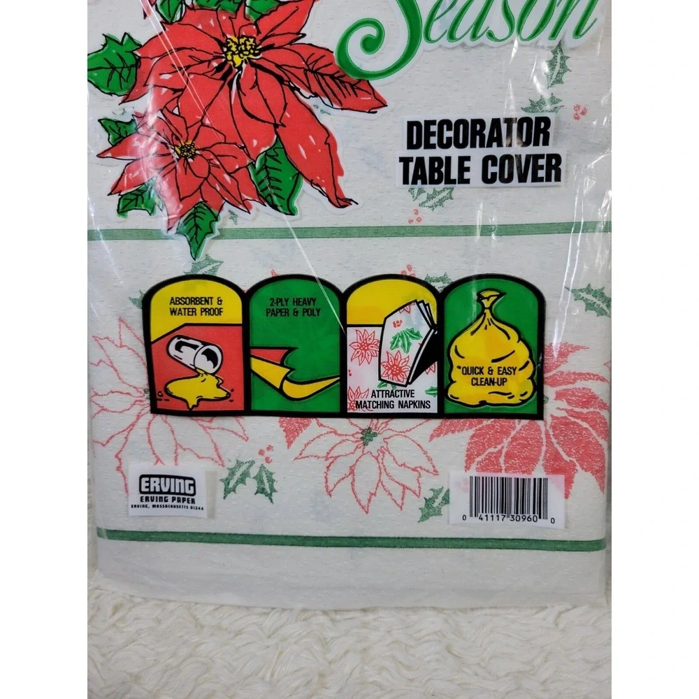 Vintage Christmas‎ Tablecloth Lot of 5 Poinsettias Holly Paper, Plastic & Fabric